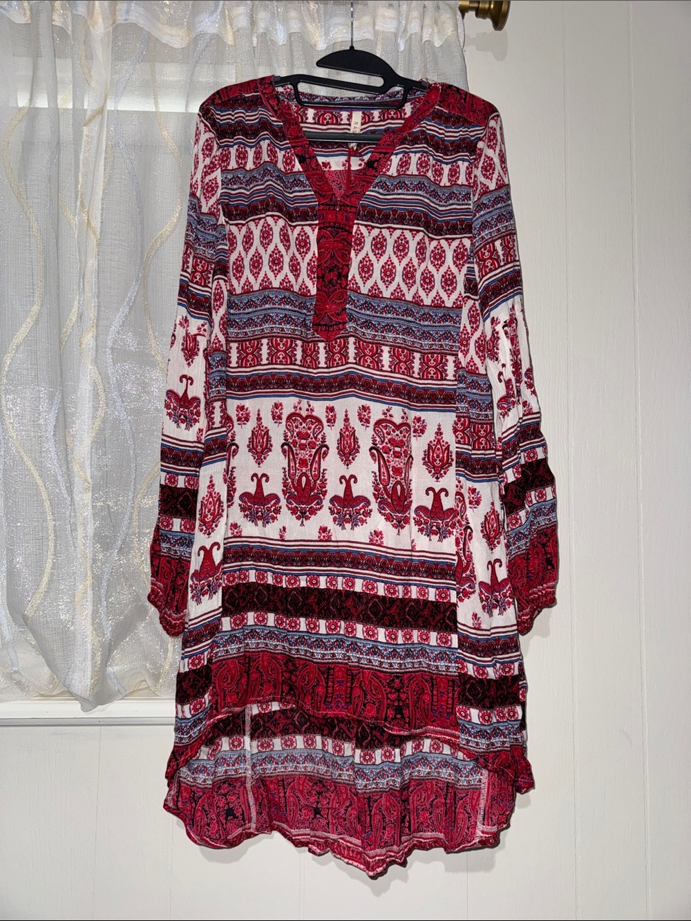 RAGA Red and White Patterned High-Low Tunic Dress
